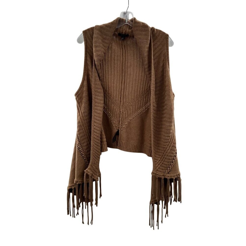 Ella Moss Sleeveless Cardigan Women's Size Small Tan Open Front Fringe Knit